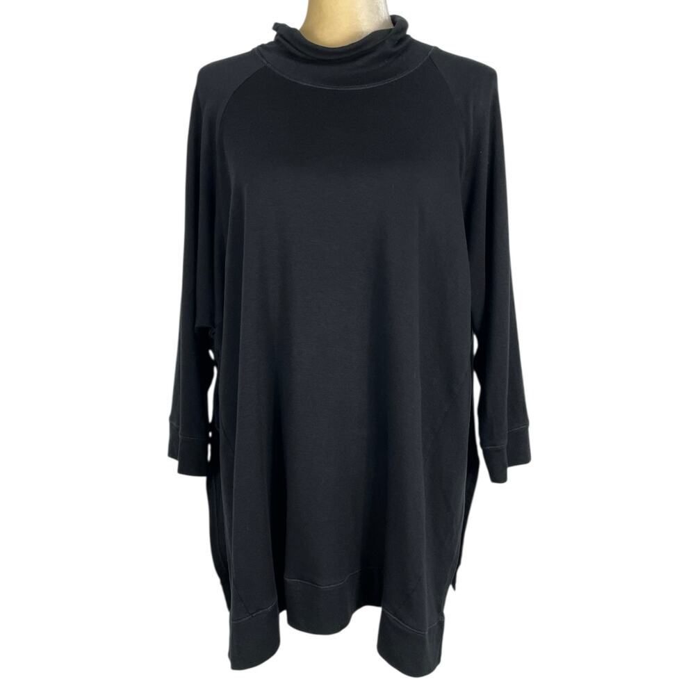 Eileen Fisher Oversized Top Black Medium Lagenlook Casual Minimalist Comfy